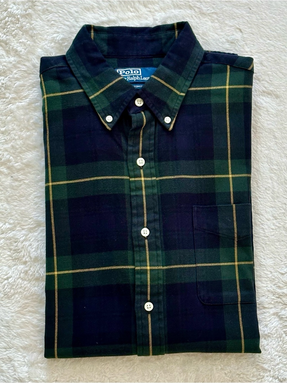 NWOT Polo Ralph Lauren Men Large Custom Fit Plaid Shirt Green Navy Tartan